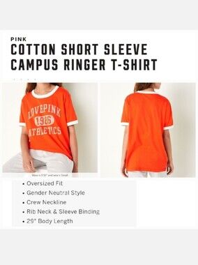 Victoria's secret pink cotton short sleeve campus ringer t-shirt ORANGE MEDIUM